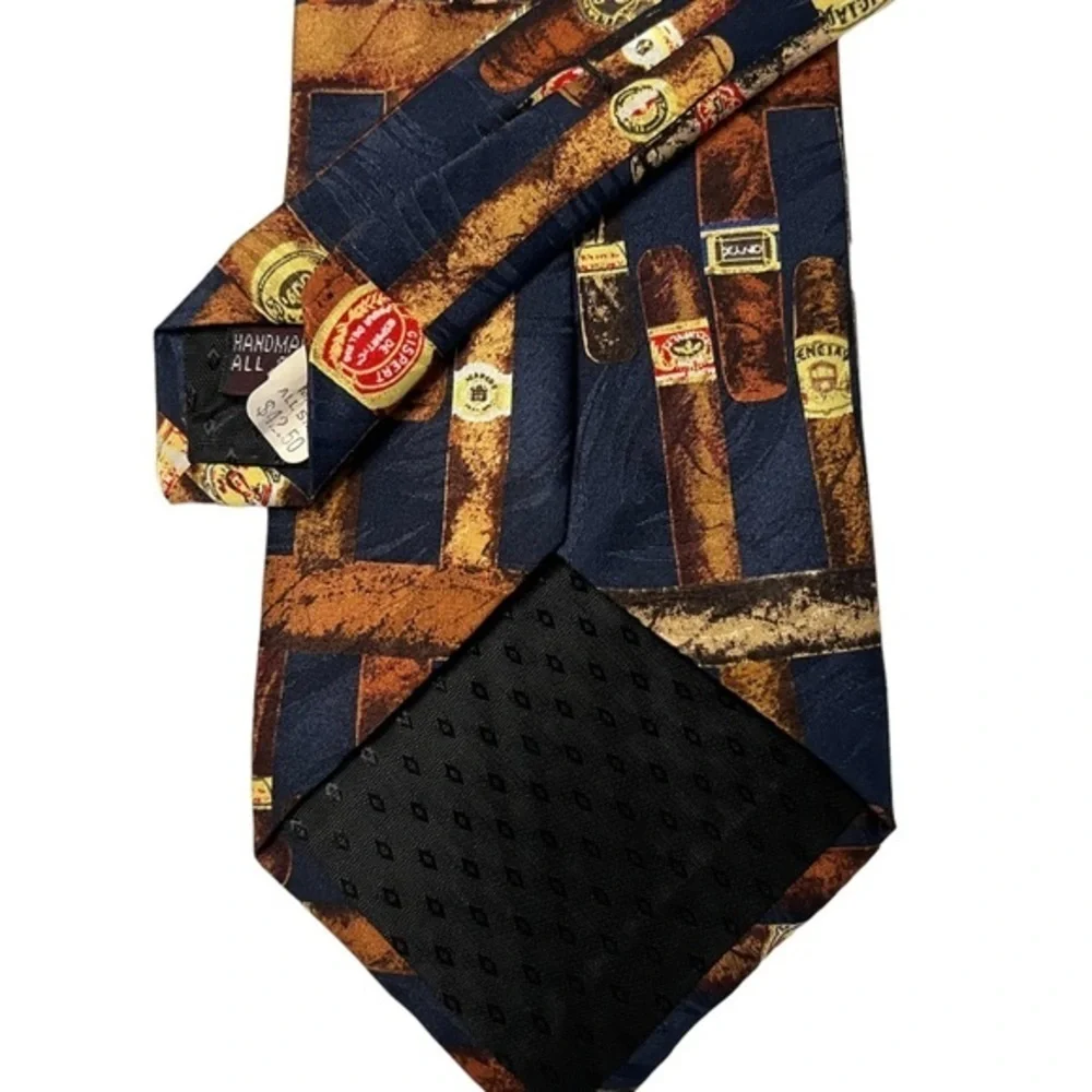 Vintage Cromley & Finch London cigar motif handmade silk tie